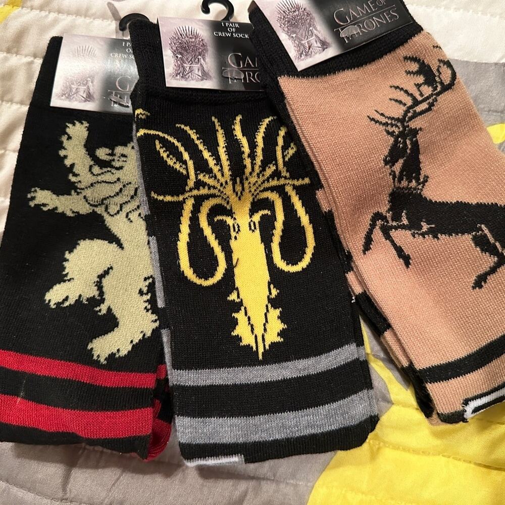 NWT Game of Thrones HBO Series 3-pack of crew socks sz 6-12